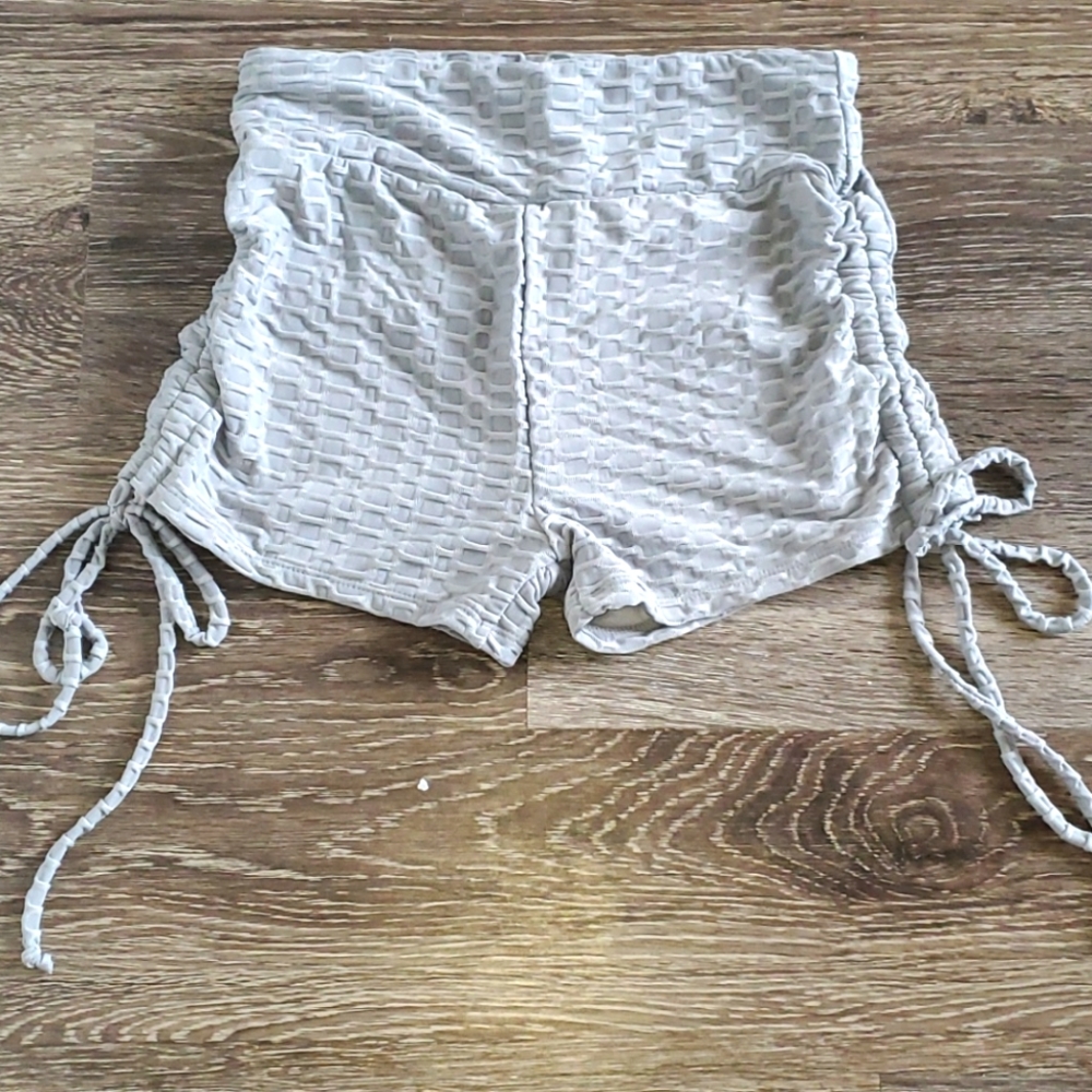 Gray Butt Lifting High Waist Shorts With Drawstrig - Picture 6 of 7